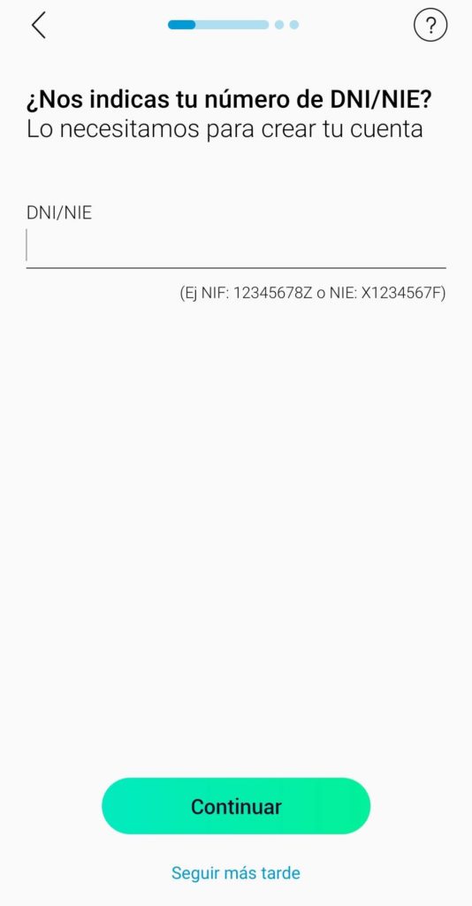 Indica tu DNI para registrarte en Imagin Bank