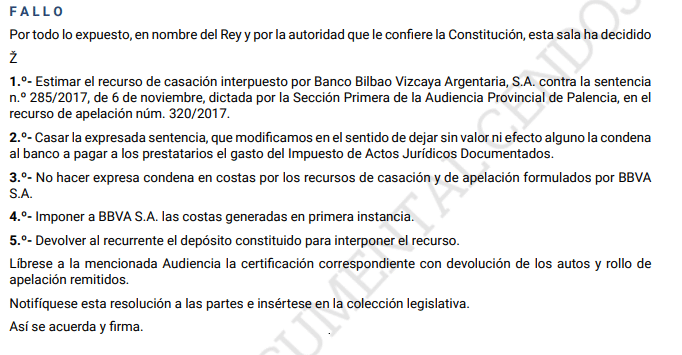 Sentencia favorable a la reclamación de gastos hipotecarios