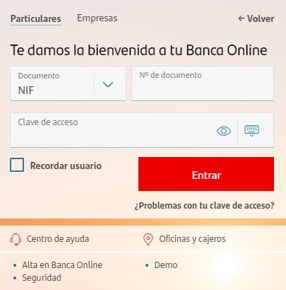 Formulario de Acceso al Área de Clientes Santander